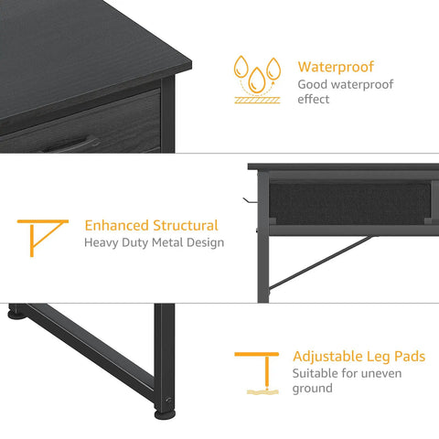 Compact Gaming Desk With Fabric Drawers For Bedroom Or Dorm, 32 Inch, waterproof, heavy-duty metal design, adjustable leg pads