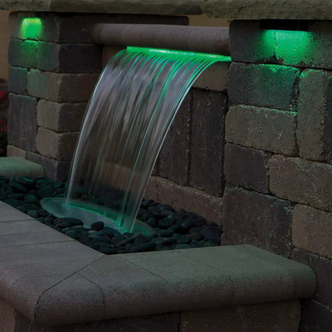 LED Color Changing Hardscape Light 6-Inch Multicolored With Oil Rubbed Bronze Finish illuminating outdoor water feature