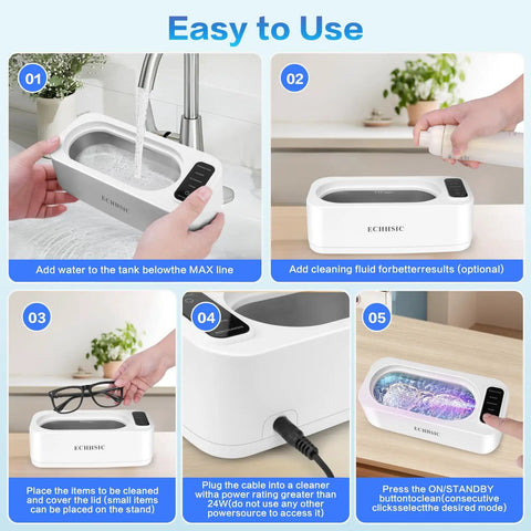 47000Hz Ultrasonic Jewelry Cleaning Machine For Rings Glasses Dentures And Watch Straps In A 304 Stainless Steel Tank in use