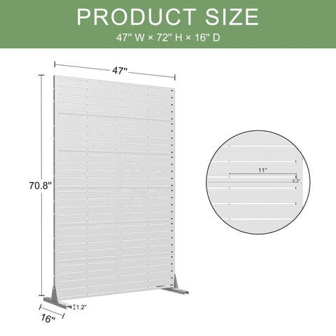Metal Outdoor Privacy Screen 72 Inch High 47 Inch Wide Freestanding Fence For Patio Deck Balcony And Garden With Stable Base White Louvered Panels Create Cozy Private Vibe And Stylish Space Divider product dimensions