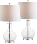 25 Inch Clear Chrome And Brass Glass Table Lamps Set Of 2 With White Linen Drum Shades, Modern Bedside Lamps For Bedroom Or Living Room