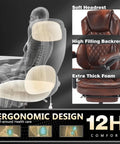 Big And Tall Heavy Duty Reclining Office Chair With Footrest 400 Lb Capacity Brown Leather Executive Desk Chair