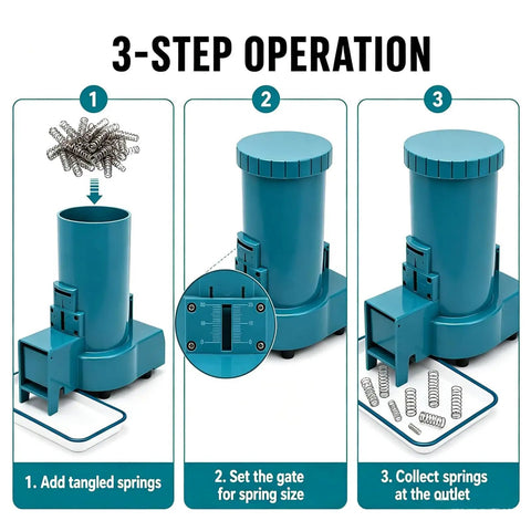 Heavy Duty Automatic Spring Separator For Small Coil Sorting With Centrifugal Vibration Tech And Spacious Hopper in 3-step operation.