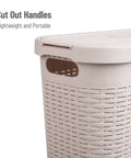 Slim Laundry Hamper With Lid, 40L Capacity Clothes Basket, showing cutout handles and ventilated cutout pattern in ivory color