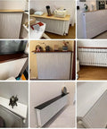 Various styles of wall mounted radiator shelf wooden covers in home settings, white finish, 24x8in, 60x20cm, space saving, easy install.
