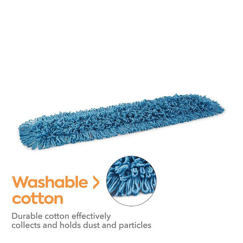 Heavy Duty Loop End Cotton Dust Mop Head 36 Inches Wide Blue for effective dust collection on hard surfaces.