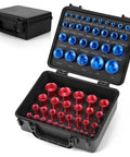 Detachable Thread Gauge Kit With 60 Nut And Bolt Gauges, 30 Inch And 30 Metric Box Set in handy storage case, open view