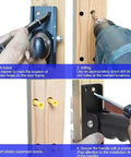 Installation steps for Solid Choice Doorway Flip Up Grab Bar, showing marking, drilling, and securing process on wooden frame.