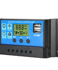 30A PWM Solar Charge Controller For 12V And 24V Systems With LCD Display And Dual USB Ports, Auto Parameter Adjustment, Front View