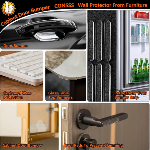 Clear Silicone Wall Bumpers 28 Pieces Ultra Strong Self Adhesive Anti Collision Pads for protecting cabinets, doors, and surfaces.