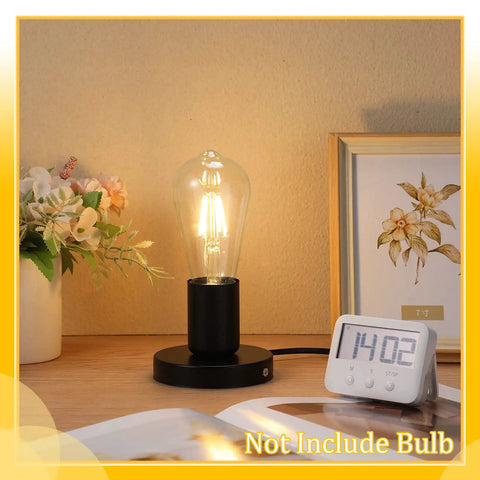 2 Pack Polished Metal Desk Lamp Bases With E26 E27 Screw Socket Heads Heavy Duty Night Light Base Replacement For Table Lamp 6 Feet Cord On Off Switch Plug Black in room with flowers and clock