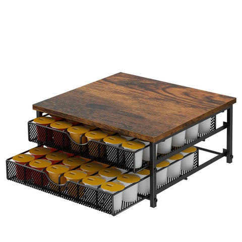 2 Tier Coffee Pod Organizer With Sliding Baskets Holds 72 K Cup Pods Built Tough Wood Top With Metal Frame