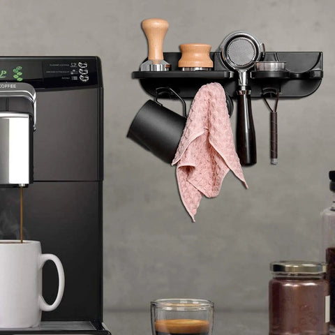 Heavy Duty Espresso Tamper Holder Wall Mount Portafilter Rack With Drip Tray Kitchen coffee accessories organizer with tools.