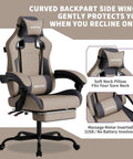 Gaming Chair With Massage And Footrest Ergonomic PC Gaming Chair With Headrest And Lumbar Support High Back Design 300 Lb Weight Capacity Gray Easy Height And Recline Control From 90 To 135 Degrees shown with curved backpart, soft neck pillow, and massage motor.