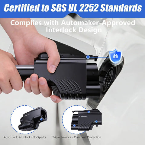 Nacs To Ccs1 Ev Charging Adapter Packing 500 Amp Fast Fill with interlock design and auto-lock feature for secure charging.