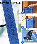 Installation steps for Heavy Duty 48 Inch Blue Microfiber Dust Mop Head Replacement Three Pack for Commercial Floors.