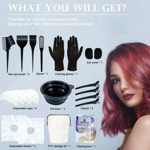 Pro At Home Hair Dye Kit 21 Pcs Set With Dye Brush 350ml Color Bowl Hair Clips Applicator Ear Covers Gloves Capes And Disposable Shawls
