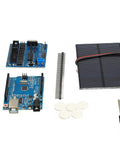 Solar Powered STEM Learning Kit For Kids DIY Wooden Smart Tracker Project For Hands On Programming IDE Compatible Classroom And Home Learning Beginner Friendly with solar panel, Arduino boards, pins, and screwdriver
