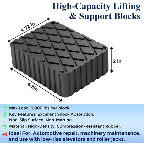 Beefy Solid Rubber Auto Lift Blocks Two Pack Heavy Duty Anti Slip Lift Pads With 3000 Lbs Per Pad Capacity detailed view