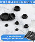 125 Piece Black Silicone Rubber Plugs Set with storage box, showing 8 sizes for furniture and car panels