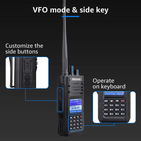 Beefed Up Dual Band DMR Analog Walkie Talkie IP67 Waterproof With 3200mAh USB C Battery side key and keyboard detail