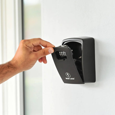XXL Wall Mount Key Lock Box Outdoor Key Safe Waterproof Heavy Duty Metal Body With 4 Digit Combination being opened by hand