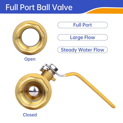 Heavy Duty 1/2 Inch Brass Ball Valve Set With Full Port NPT Threaded Water Shut Off Valves Female Thread Connectors 150 PSI WSP