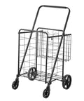 Folding Shopping Cart With Heavy Duty Metal Frame, 110 Lb Load Capacity, Anti Scratch And Rust Resistant Powder Coated Finish, Extra Back Basket
