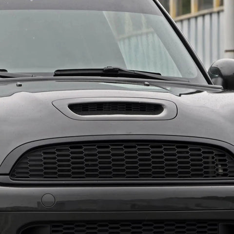 New Premium Direct Fit Rigid Plastic Honeycomb Hood Scoop For Tesla Cybertruck, front view showing exterior design and details.