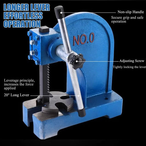 Heavy Duty Manual Arbor Press Rock Solid Cast Iron Desktop Punch Machine With A Smooth Lever, 20-inch lever for effortless operation.