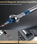 Magnetic 40 In 1 Screwdriver Set With 270 Degree Ball Joint Handle showing magnetic attraction to screws