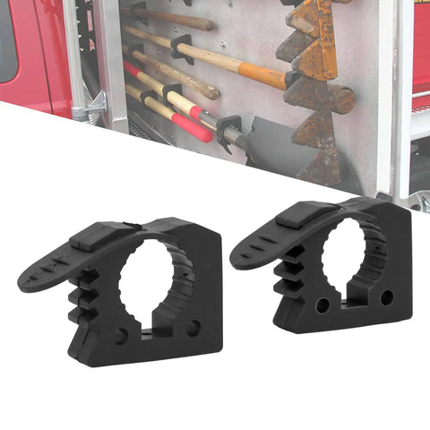 Heavy Duty Rubber Clamp Mount for Roof Rack Shovel Holders Four Pack 30 to 40mm Clamps with tools secured on holder