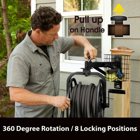 Multi Directional Garden Hose Reel With 360 Degree Rotation Holds One Hundred Twenty Five Feet Of Five Eighths Inch Hose