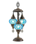 Turkish Mosaic Table Lamp With Built In LED Bulb Three Globe Sea Blue Handmade Moroccan Style Decor Tall 21.3 Inch Glass Mosaic Nightstand Light Artisan Crafted Glass Mosaic With Warm Ambient Glow For Living Room Or Bedroom.