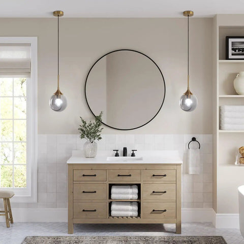 Bathroom with Smoked Glass Globe Pendant Light Brushed Gold Finish For Kitchen Island And Dining Room Dope Modern Mid Century Brass Hanging Fixture With A 7 Inch Shade And 13 Inch Height Perfect For Uplighting And Ambience