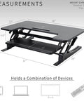 36 Inch Height Adjustable Desk Converter Sit To Stand Riser With Dual Monitor Support, Large 91 Cm Surface, Black V Series