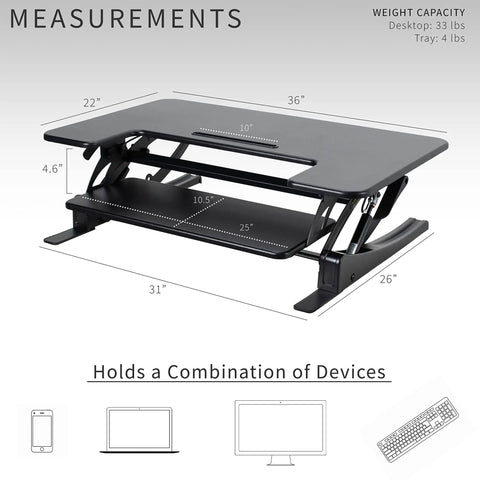 36 Inch Height Adjustable Desk Converter Sit To Stand Riser With Dual Monitor Support, Large 91 Cm Surface, Black V Series