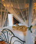 Battery Operated Fairy Curtain Lights With Remote Timer Nine Point Eight Feet By Nine Point Eight Feet Of Warm White LEDs For Bedroom