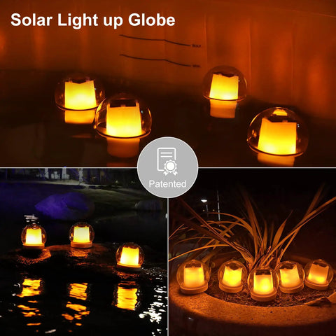 Solar Powered Floating LED Glow Balls 4 Pack With IP68 Waterproof Build, 3 Modes And Flickering Flame Effect, Flameless Tea Lights For Outdoor Pool Spa Bath Lawn And Party