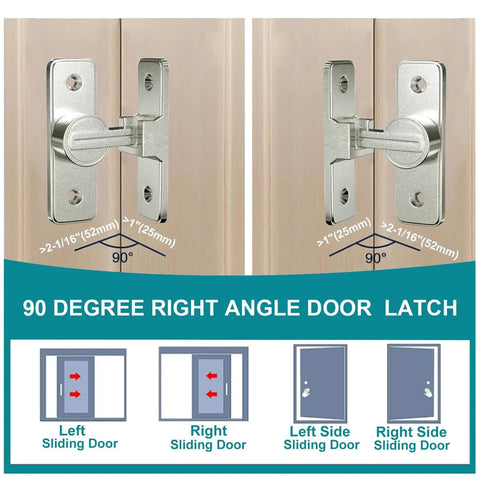 Heavy Duty Barn Door Lock Hardware With 90 Degree Flip Latch And Gate Bolt Lock Nickel Finish Sliding Door Latch angles shown