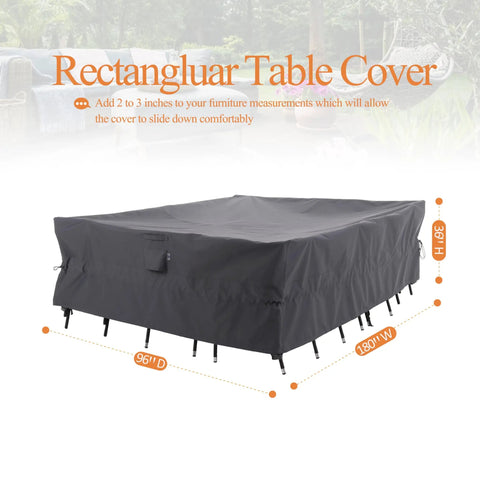 Extra Large Patio Furniture Cover Set For Outdoor Table And Sofa Sectional, Heavy Duty Waterproof, 180W X 96D X 36H Inches, Grey