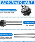 Built Tough Rv Water Heater Repair Kit With Screw In Heating Element Magnesium Anode Rod Sealing Gasket Hex Wrench And Thread Seal Tape showing gasket and heating element details.
