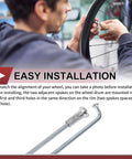 Man installing 36 Piece 12G Bicycle Spokes Set, 127mm Length, 2.5mm Diameter, 45 Steel Galvanized Silver Tone with tool