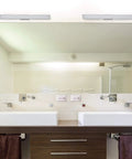 Modern double sink bathroom with 24 Inch Slim LED Bathroom Light With Integrated AC LED, ADA Compliant, Silver Finish, above mirror