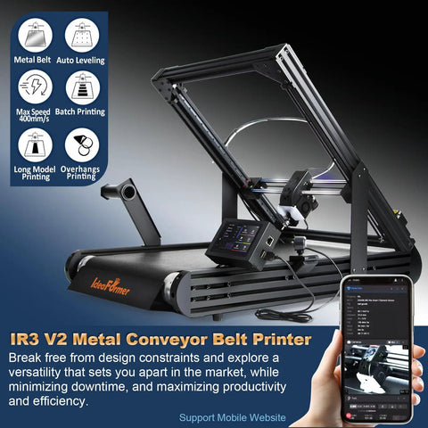 IR3 V2 Conveyor Belt 3D Printer With Infinite Z Axis Large Format 250x250mm for cosplay prototyping and production displayed
