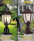 Comparison of anti-rust aluminum Dusk To Dawn Outdoor Post Light and rusted metal outdoor light.