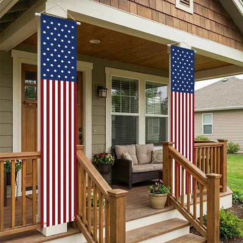 Pair Of Must Have Patriotic Porch Banners For 4th Of July And All American Holidays Outdoor Indoor Red White And Blue American Flag Decor Durable Oxford Material Easy Hang Signs For Memorial Day Veterans Day Presidents Day Independence Day And More on front porch