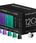 Intense 120 Count Espresso Pods For Nespresso Original Machines Pack Of Bold Dark Roast Blends With Rich Crema And Full Bodied Cafe Flavor Three Premium Flavors Intensities 9 To 12 For Real
