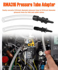 RMA316 Pressure Tube Adapters (2 pcs); converts 3/16-in to 5/16-in hoses with clear tubing and black fittings.