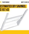 WR71X30139 Quick Space Shelf for GE Fridge shown in white with estimated DIY savings of $157.43